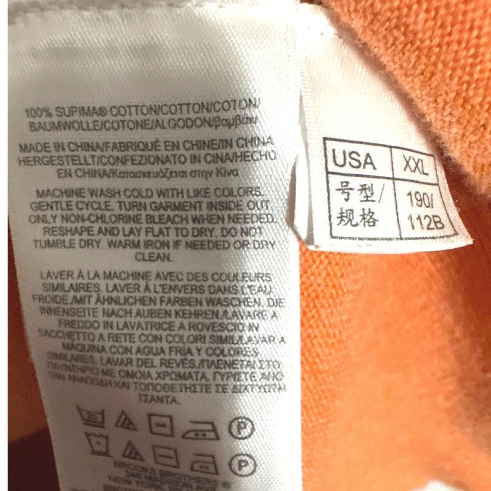 Brooks Brothers Mens XXL 2XL Orange‎ Supima Cotton Quarter Zip Pullover Sweater